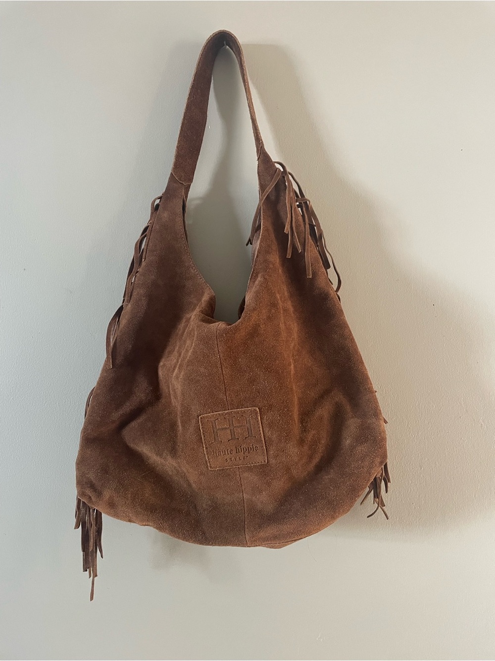 Brown Suede Fringe Hobo Bag